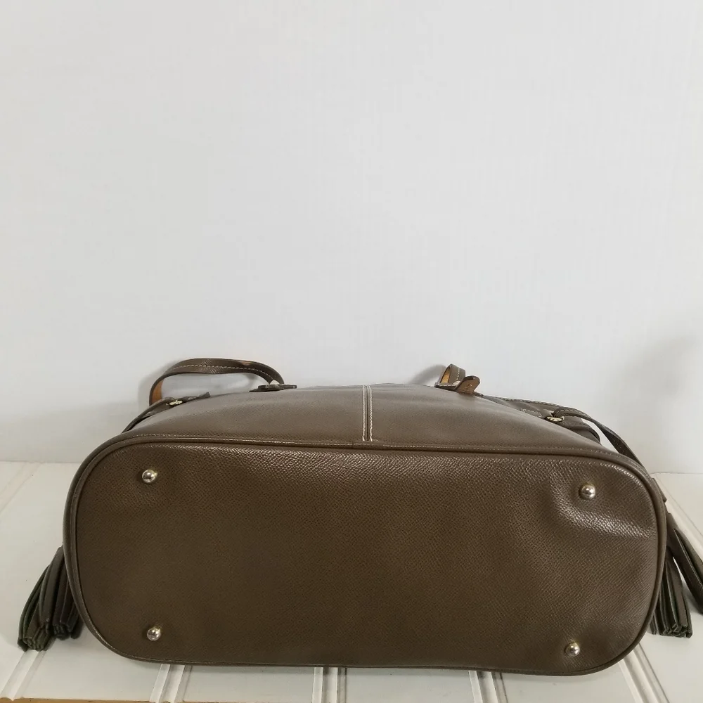 Dooney & Bourke Tote OS Davis Pebble Grain Leather Tassel Shopper Purse Brown Lg